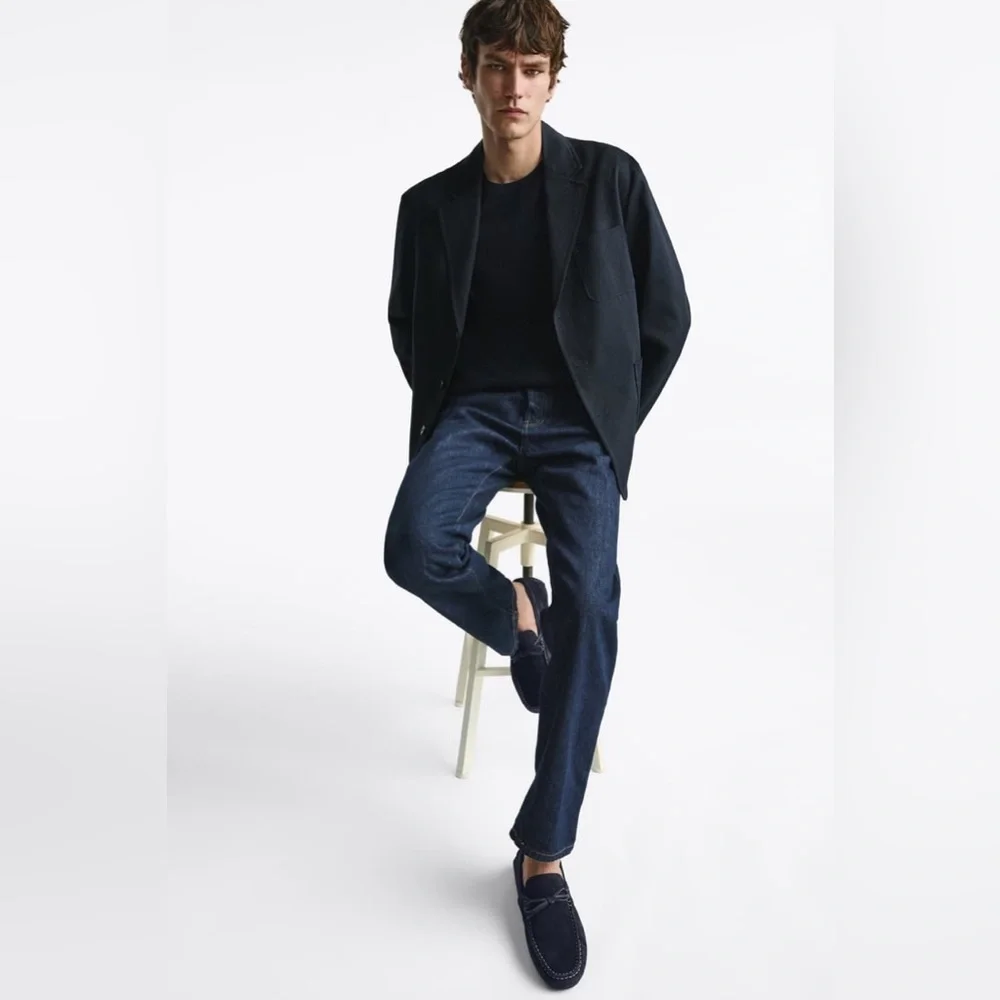 NWT. Zara Navy Blue Suede Moccasins/Leather Loafers. Size 10.